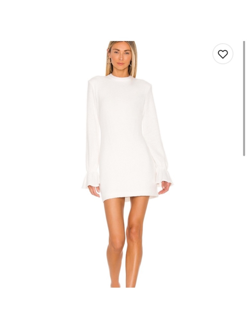 Amanda Uprichard White Crewneck Mini Dress with Fluted Cuffs